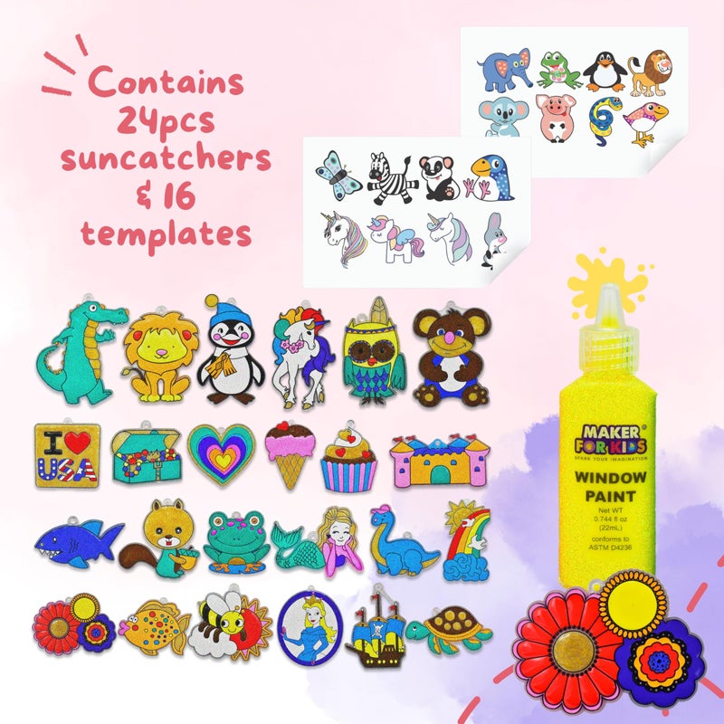 KOKO AROMA Create Your Own Suncatchers for Window Hanging â€“ 24-Pack Window Glitter Art Suncatcher Kit with 12 Colors â€“ Arts and Crafts for Kids - Image 4